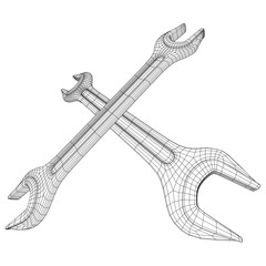 Wrench. Spanner repair tool. Mechanic or engineer instruments. Support service wireframe low poly mesh vector illustration