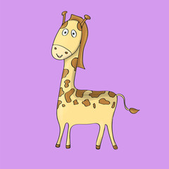 Giraffe cute on purple background. Isolated cartoon vector character