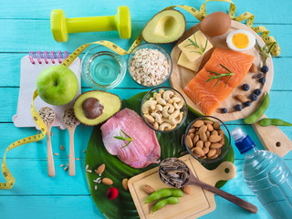 Top view ,Healthy eating of ketogenic diet meal plan which fitness and weight loss concept