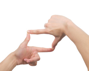 Hand is gesturing photo frame. isolated with clipping path.