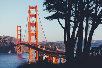 Golden Gate Bridge during Sunrise. San Franciasco, California, USA