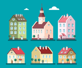 Vector Houses Set. Buildings Illustration. House and Building Symbols.