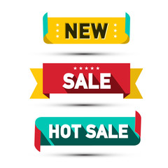 Paper Labels Set. Business Stickers with New and Hot Sale Titles Tags. Vector Banner.