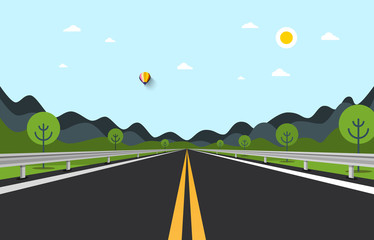 Empty Road Vector Illustration with Hills on Background