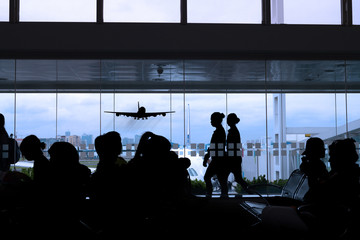 silhouette of airport lounge