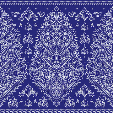 Beautiful blue and white floral seamless pattern. Vintage vector, paisley elements. Traditional, Turkish, Indian motifs. Great for fabric and textile, wallpaper, packaging or any desired idea.