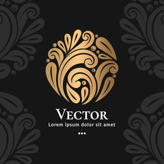 Vector emblem. Elegant, classic elements. Can be used for jewelry, beauty and fashion industry. Great for logo, monogram, invitation, flyer, menu, brochure, background, or any desired idea. 