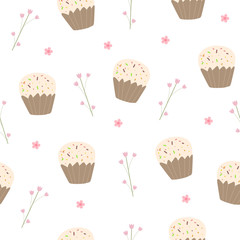 Decorative Happy Easter  illustration with  pie and flowers. Seamless pattern