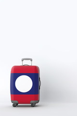 Travel suitcase with the flag of Laos. Holiday destination. 3D Render