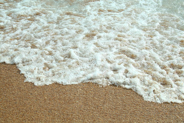 Sea and sand. Real view from above. Close-up. Background. Texture.
