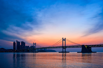 Gwangan Bridge on sunrise. Busan, South Korea