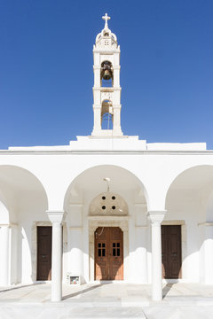 Old greek traditional church in greek island in cyclades, Sifnos and blue sky