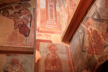 The interior of the Church of the Transfiguration on Ilyin Street in Veliky Novgorod, Fresco painting by the outstanding Byzantine master Theophanes the Greek on the walls