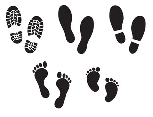 Human footprints vector icon set. 
