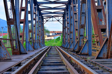 Antique  train iron bridge over the river
