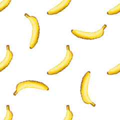 Seamless pattern with pixel art bananas. Vector illustration of seamless print pattern. 8bit