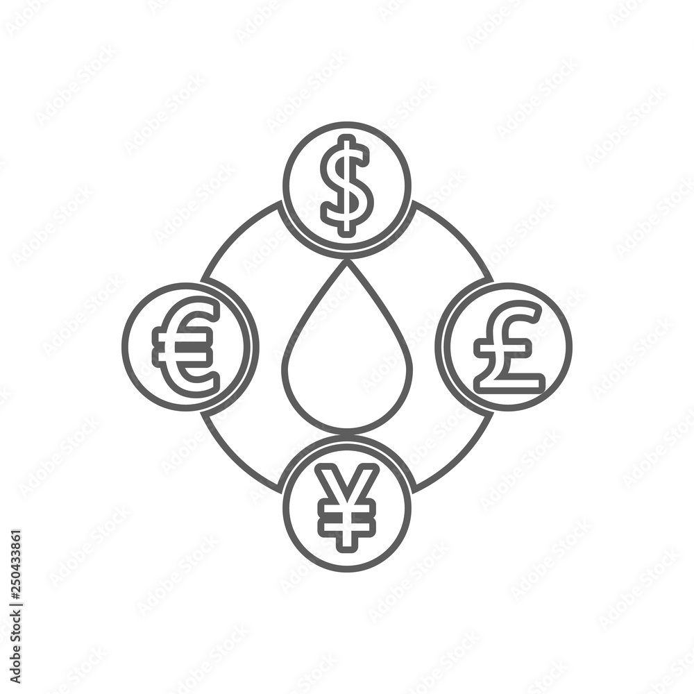 Aufkleber the cost of oil in different currencies icon. element of oil for mobile concept and web apps icon. o