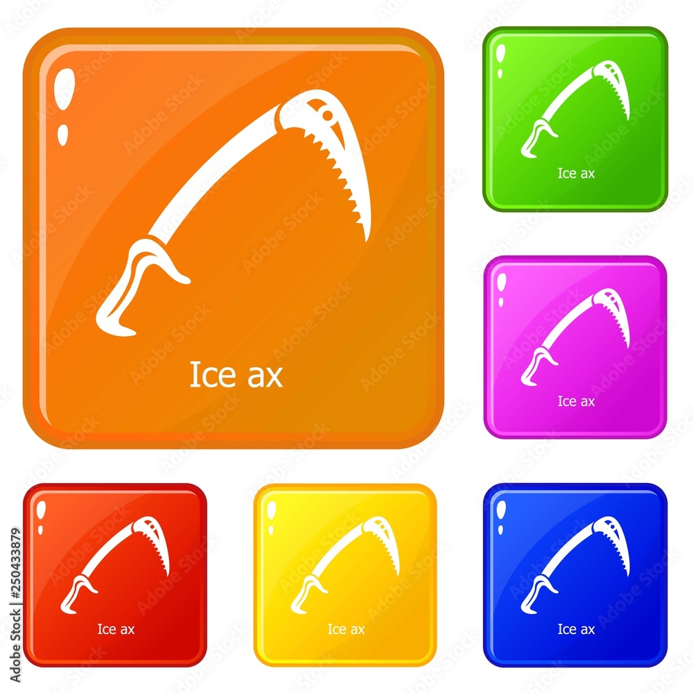Poster ice ax icons set collection vector 6 color isolated on white background