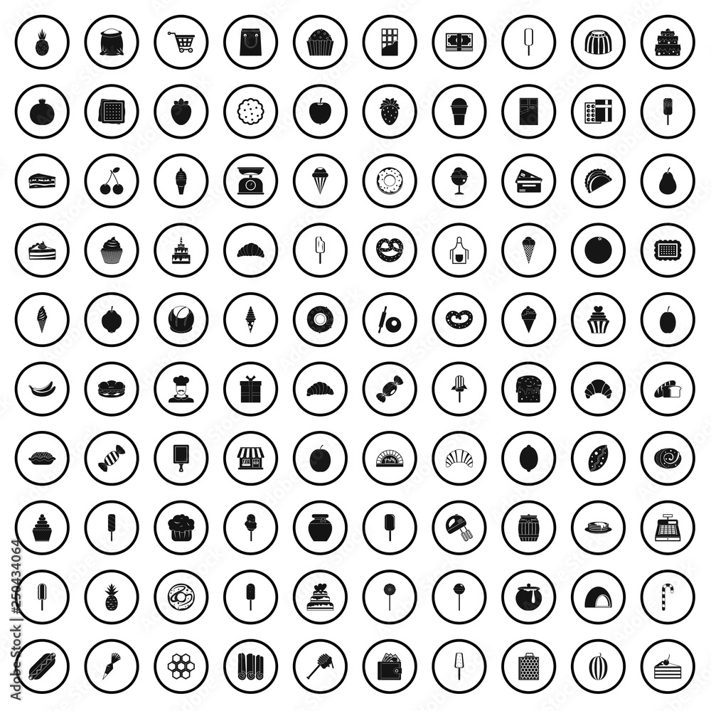 Poster 100 confectionery icons set in simple style for any design vector illustration