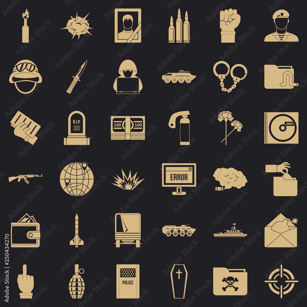 Poster internet war icons set. simple style of 36 internet war vector icons for web for any design