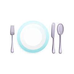 Empty plate, fork, knife and spoon vector. Table setting, breakfast, dinner. Kitchenware concept. Vector can be used for topics like eating, household equipment, meal