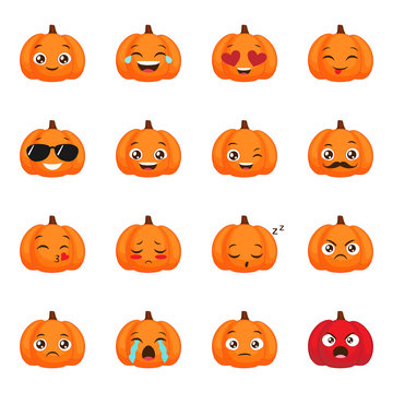 Set of funny pumpkin emoticons for autumn design