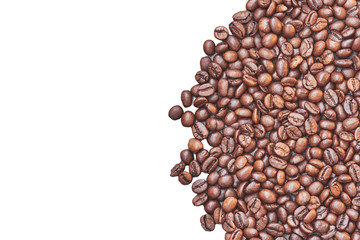 Roasted Coffee Beans with space for text isolated on white background