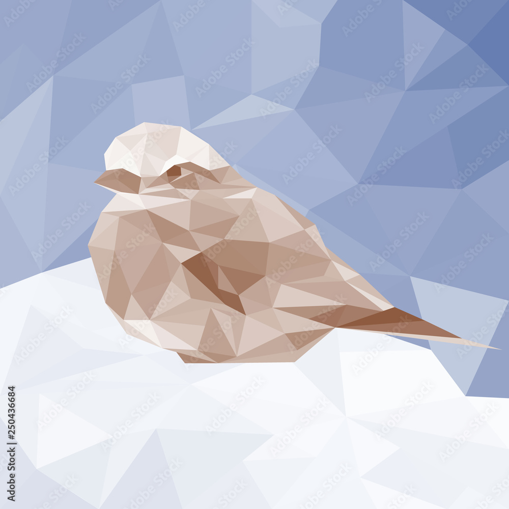 Poster colorful bird visual identity in low polygon style on colorful background. vector illustration.