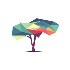 Raster illustration of tree. Low poly. 