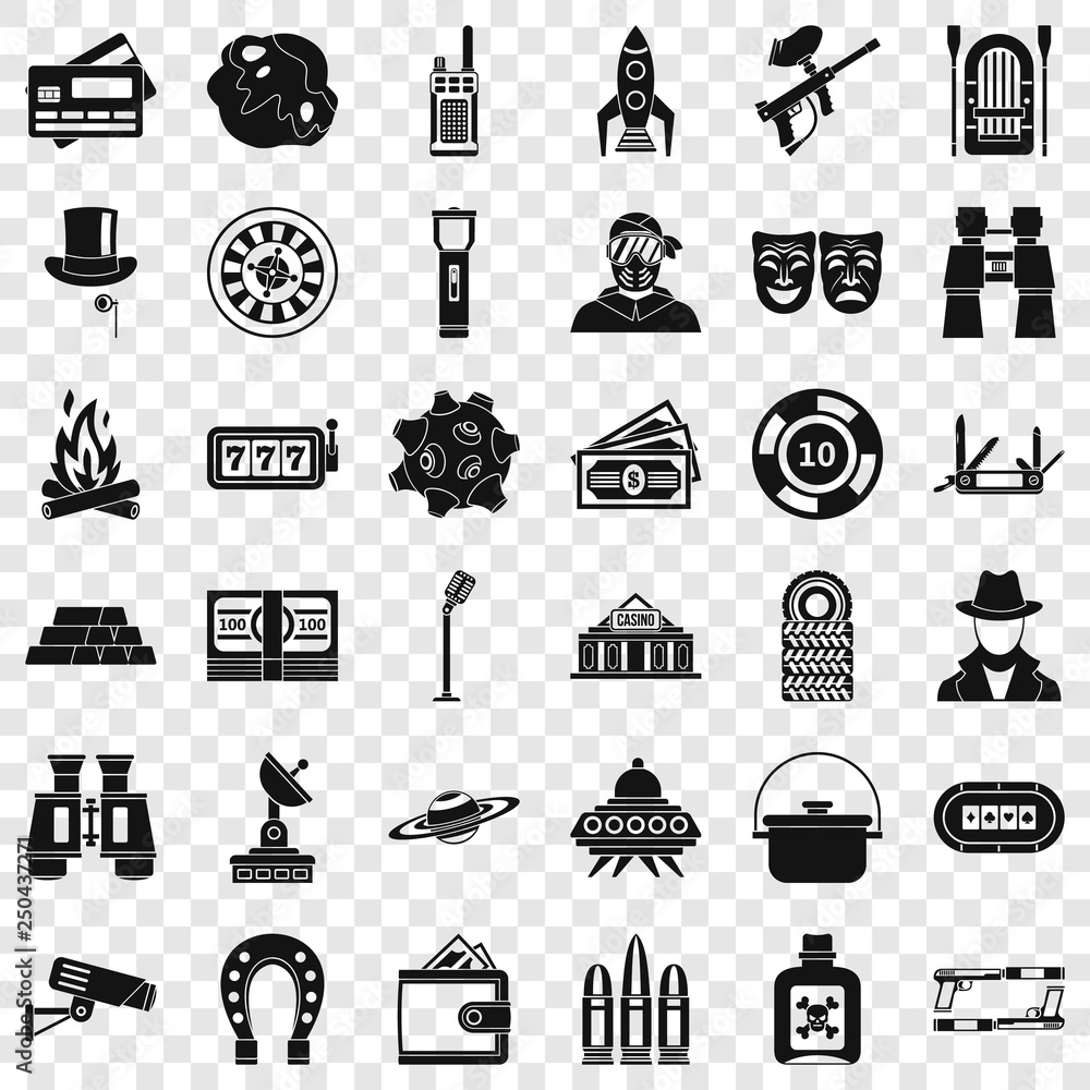 Poster interest games icons set. simple style of 36 interest games vector icons for web for any design