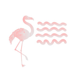 Tropical birds set of flamingo. Exotic rose bird illustrations, jungle tree, trendy art. For print or cover