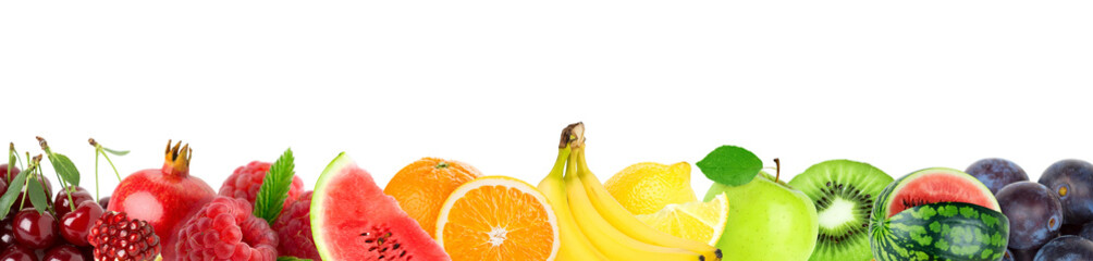 Collage of mixed fruits. Fresh color fruits