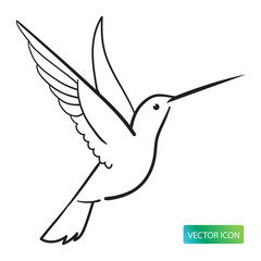 Hummingbird Icon Or Logo Design Vector Image On White Background. Hummingbird Line Logo Icon. Isolated Colibri Symbol Vector Illustration. Hummingbird Line Sketch Vector Image.