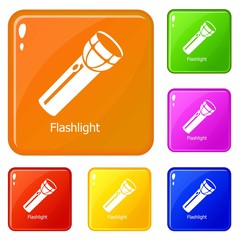 Flashlight icons set collection vector 6 color isolated on white background
