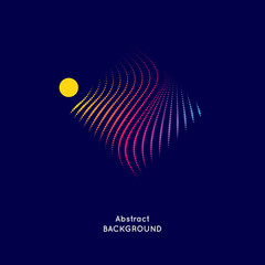 Abstract vector illustration with a rhombus and circles of linear waves on a dark background.