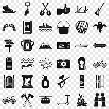 Sport adventure icons set. Simple style of 36 sport adventure vector icons for web for any design