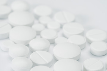 white pills and tablets capsule isolated on white background