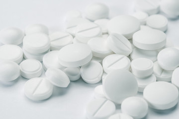 white pills and tablets capsule isolated on white background