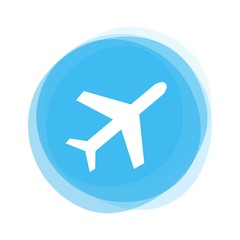 Weißes Flugzeug Symbol auf hellblauem Button