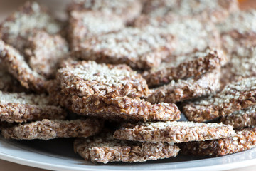 Vegan cookies from wheat and raisins on plate