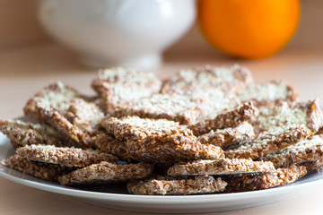 Vegan cookies from wheat and raisins.