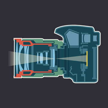 Photo camera dissection scheme infographic vector illustration