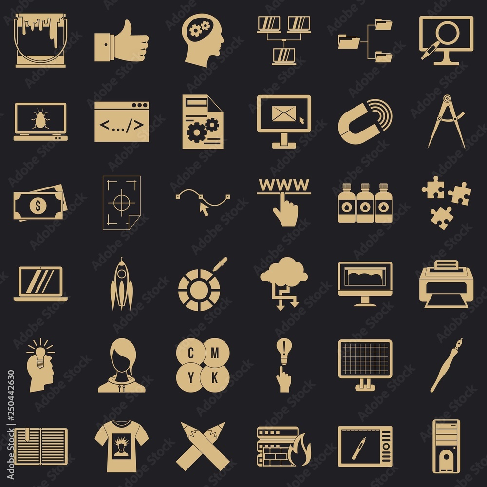Poster web marketing icons set. simple style of 36 web marketing vector icons for web for any design