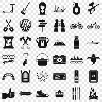 Camping adventure icons set. Simple style of 36 camping adventure vector icons for web for any design