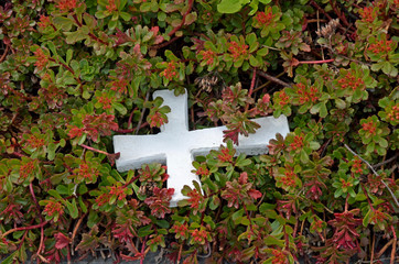 kleines kreuz auf einem grab