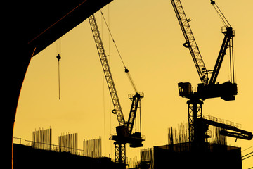 silhouette of construction site.