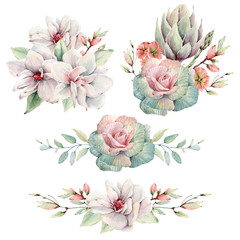 Watercolor flowers set in vintage style.