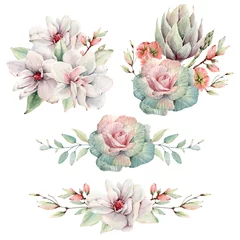 Foto op Plexiglas Watercolor flowers set in vintage style. © Lemaris