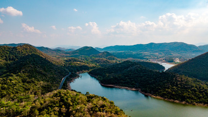 Fototapeta na wymiar Kaeng Krachan Dam national park, Phetchaburi province, Thailand in aerial view from drone