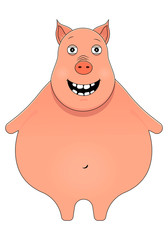 Little pig looking funny in cartoon style. Kawaii animal.